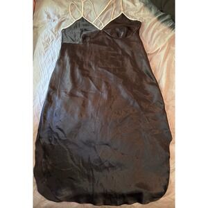 Secret Treasures Black Contrast Trim Long‎ Satin Lingerie Nightgown, Large